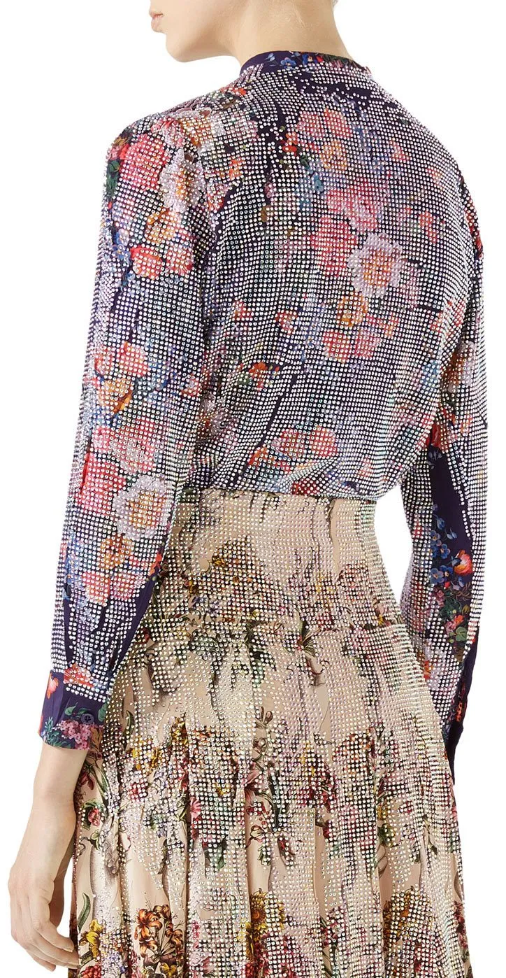 Josephine Embellished Floral Print Silk Chiffon Shirt