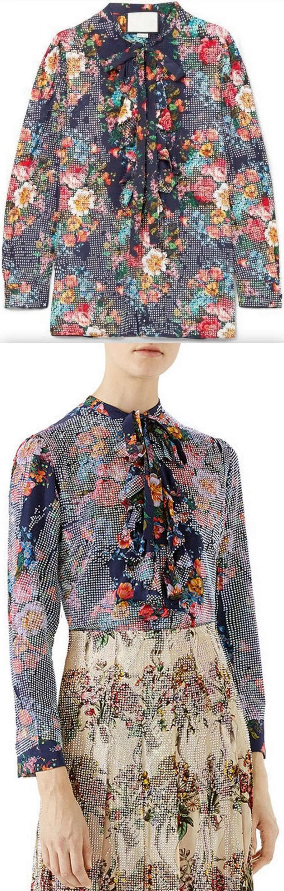 Josephine Embellished Floral Print Silk Chiffon Shirt