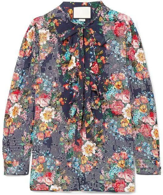 Josephine Embellished Floral Print Silk Chiffon Shirt