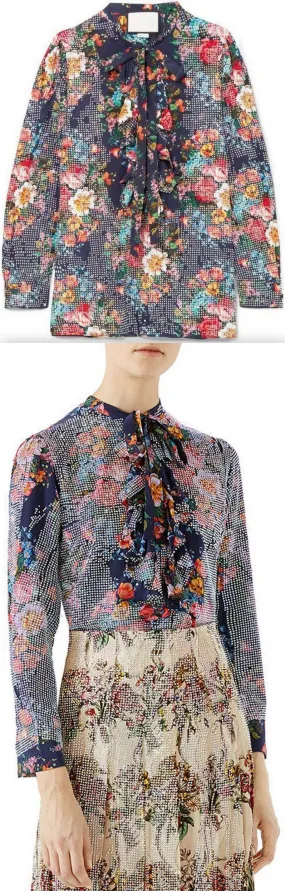 Josephine Embellished Floral Print Silk Chiffon Shirt