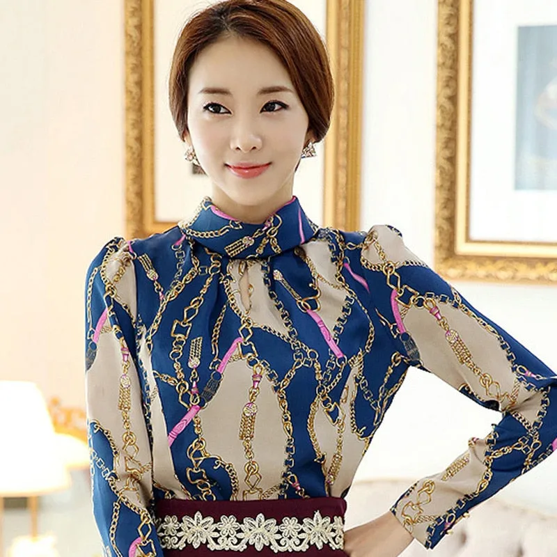 Joskaa Christmas Gift Fashion Woman Blouses 2024 Print Chiffon Blolouse Shirt Blusas Femininas Office Women Blouses Long Sleeve Women Shirt 1817 50