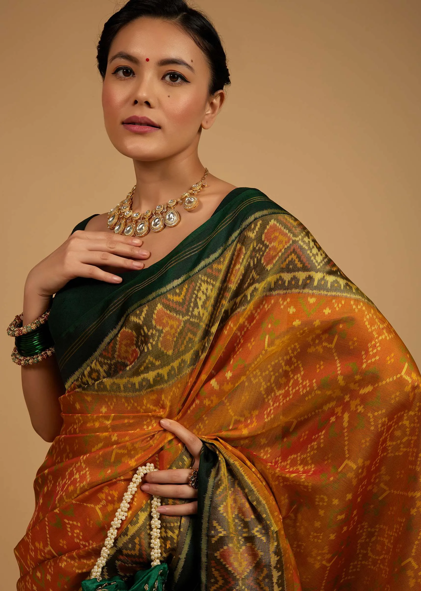 Kalki Golden Oak Yellow Saree In Silk With Ikat Weave Patola Work