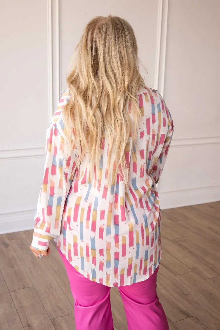 Kathryn Classic Button-Up, Watercolor Striped