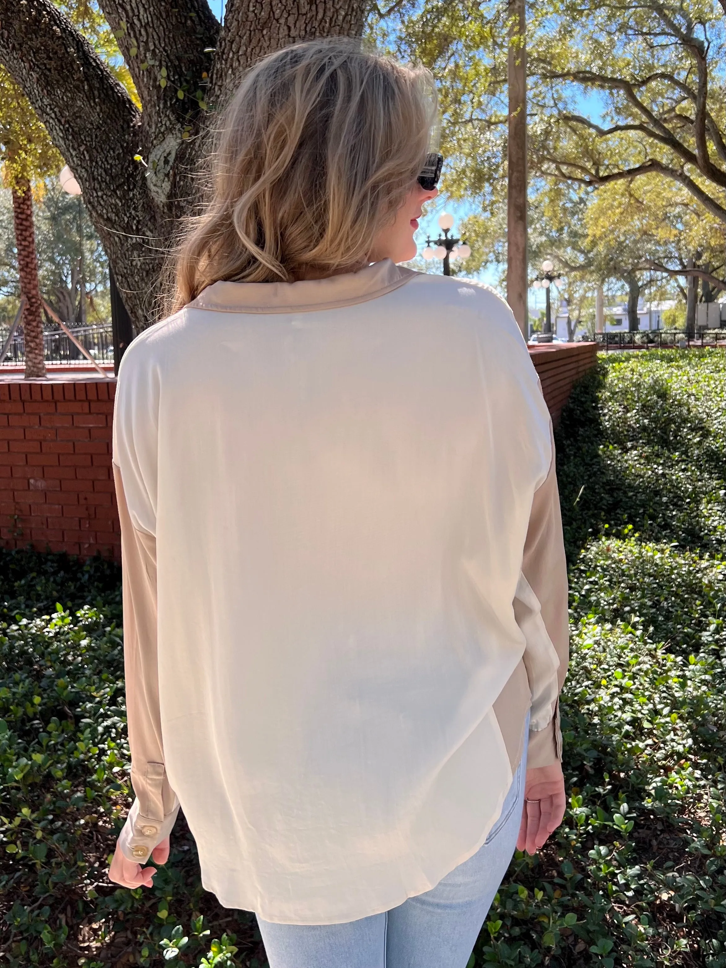 KAYLA COLORBLOCK BLOUSE IN CREAM