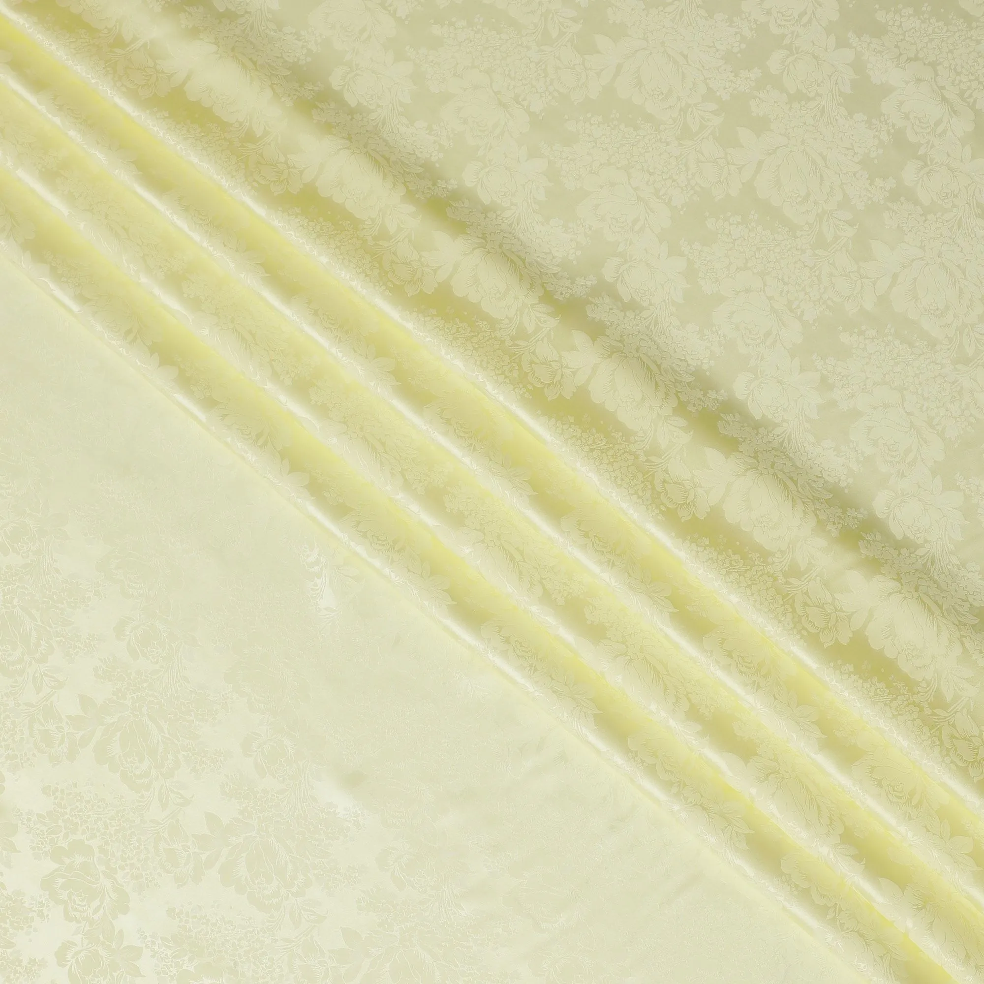 Lemon Chiffon Floral Jacquard Crepe Silk Fabric, Delicate Sheen, 110cm Width - Perfect for Spring Collections-D18902