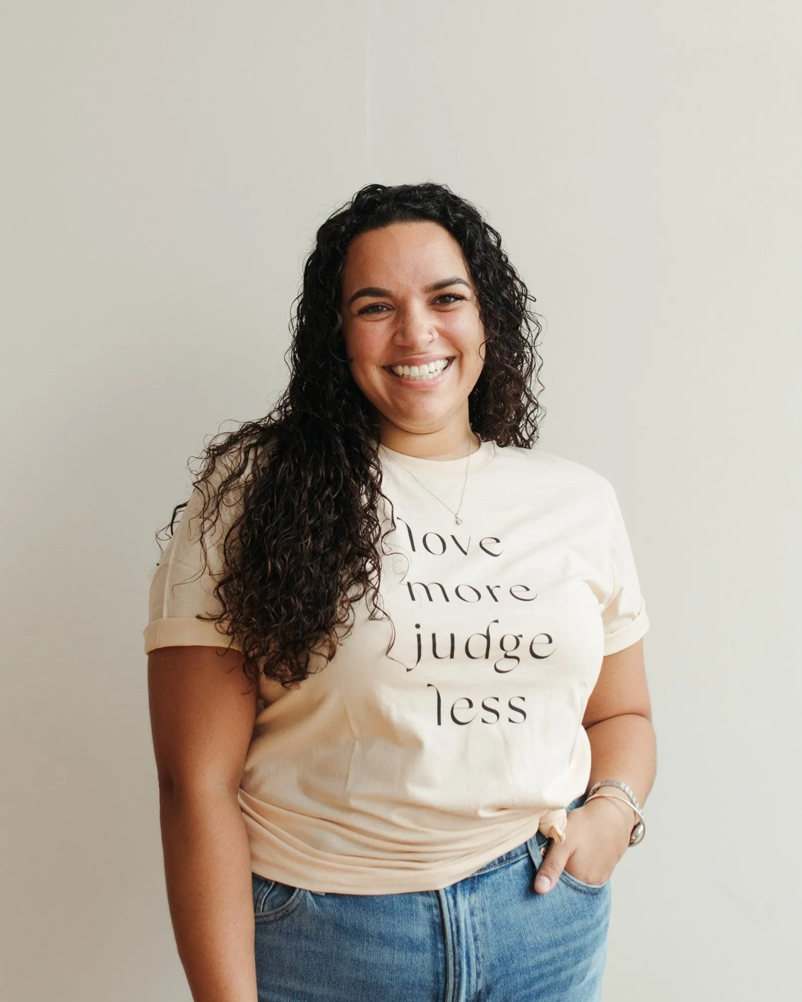 Love More, Judge Less Graphic T-Shirt | Tan