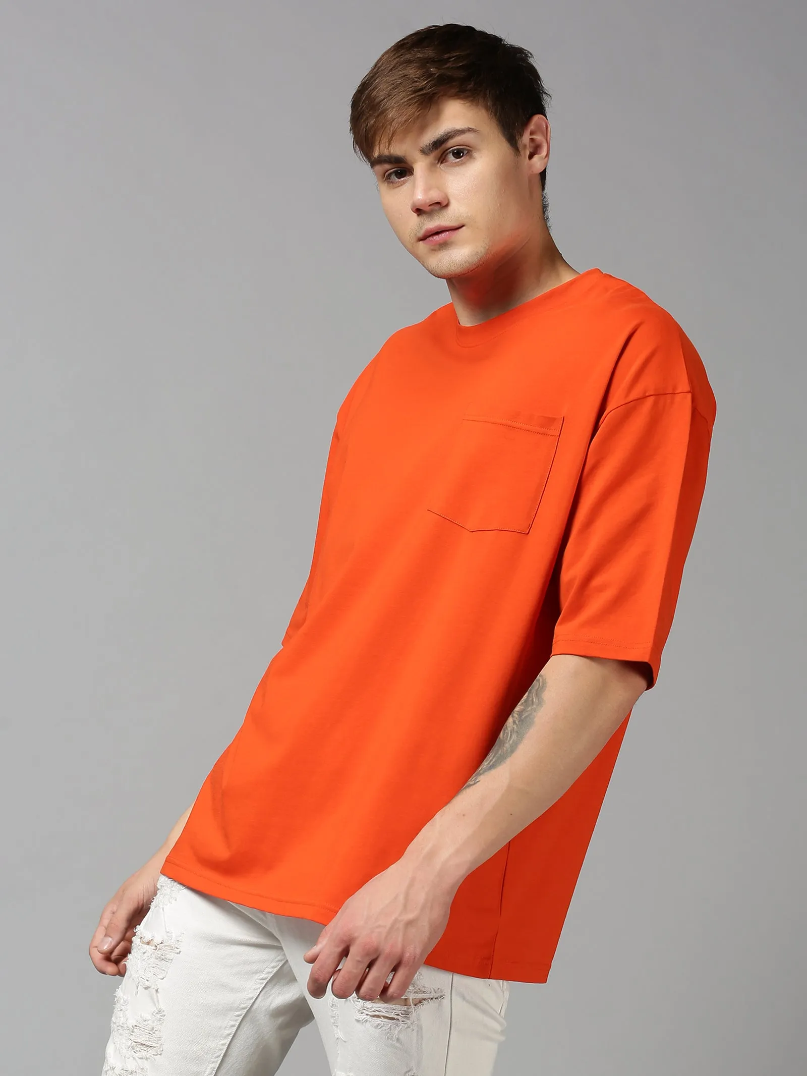 Men Plain Orange Over sized T-shirt