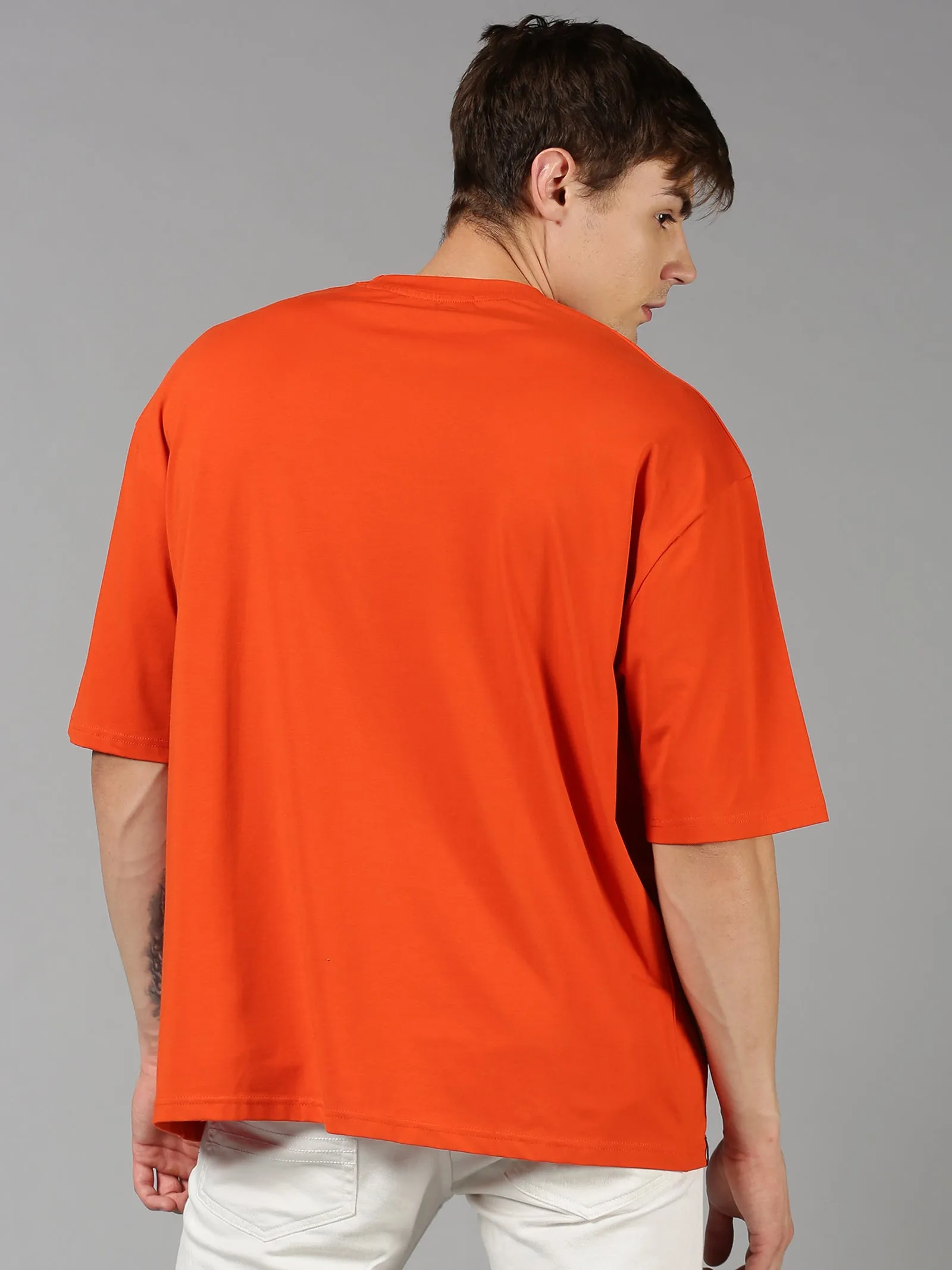 Men Plain Orange Over sized T-shirt