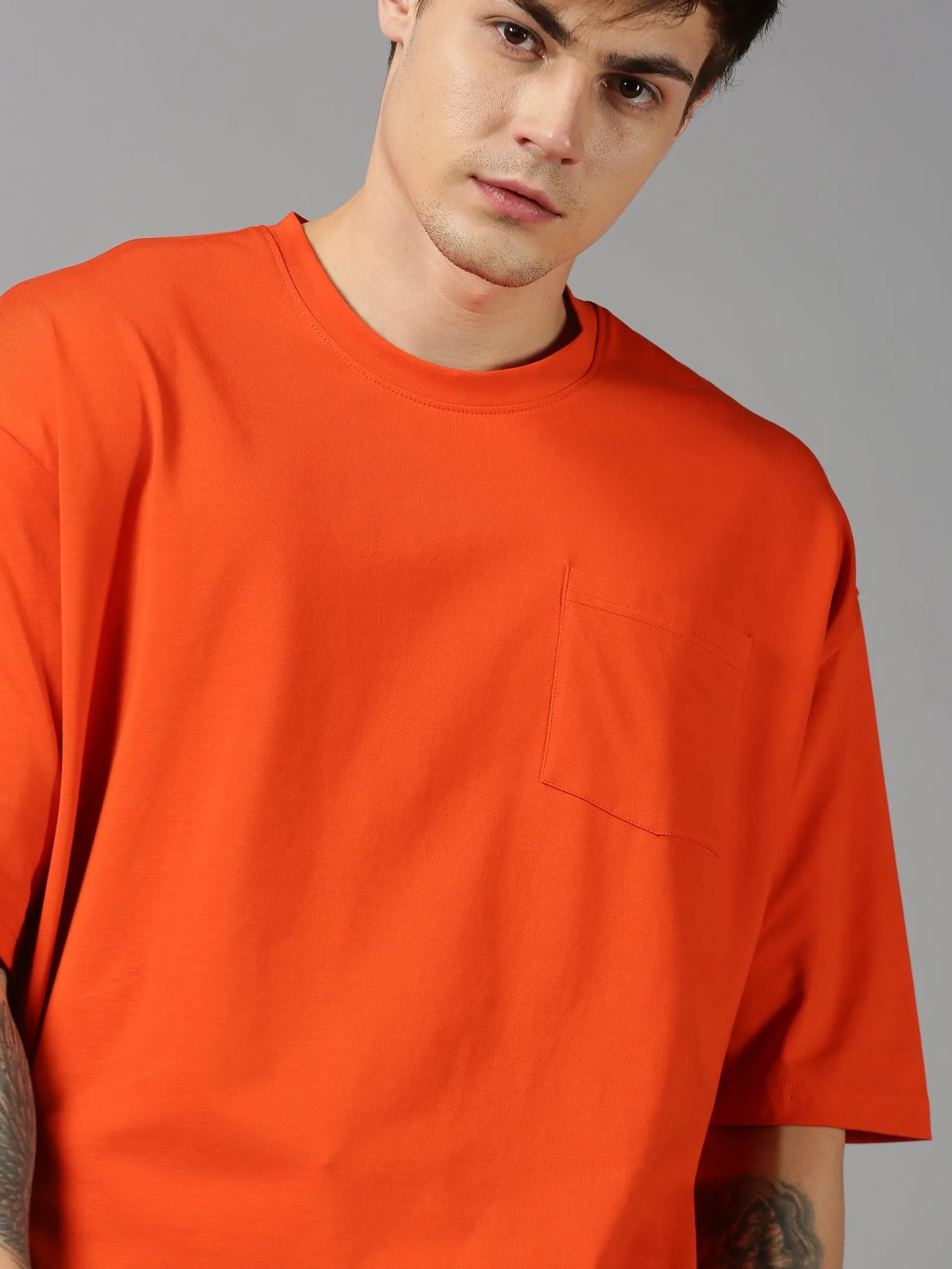 Men Plain Orange Over sized T-shirt