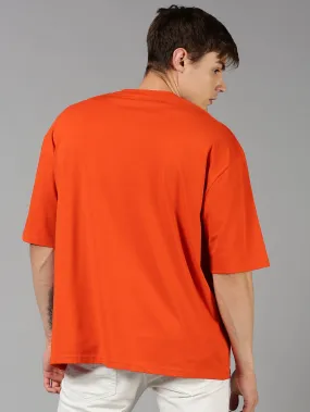 Men Plain Orange Over sized T-shirt
