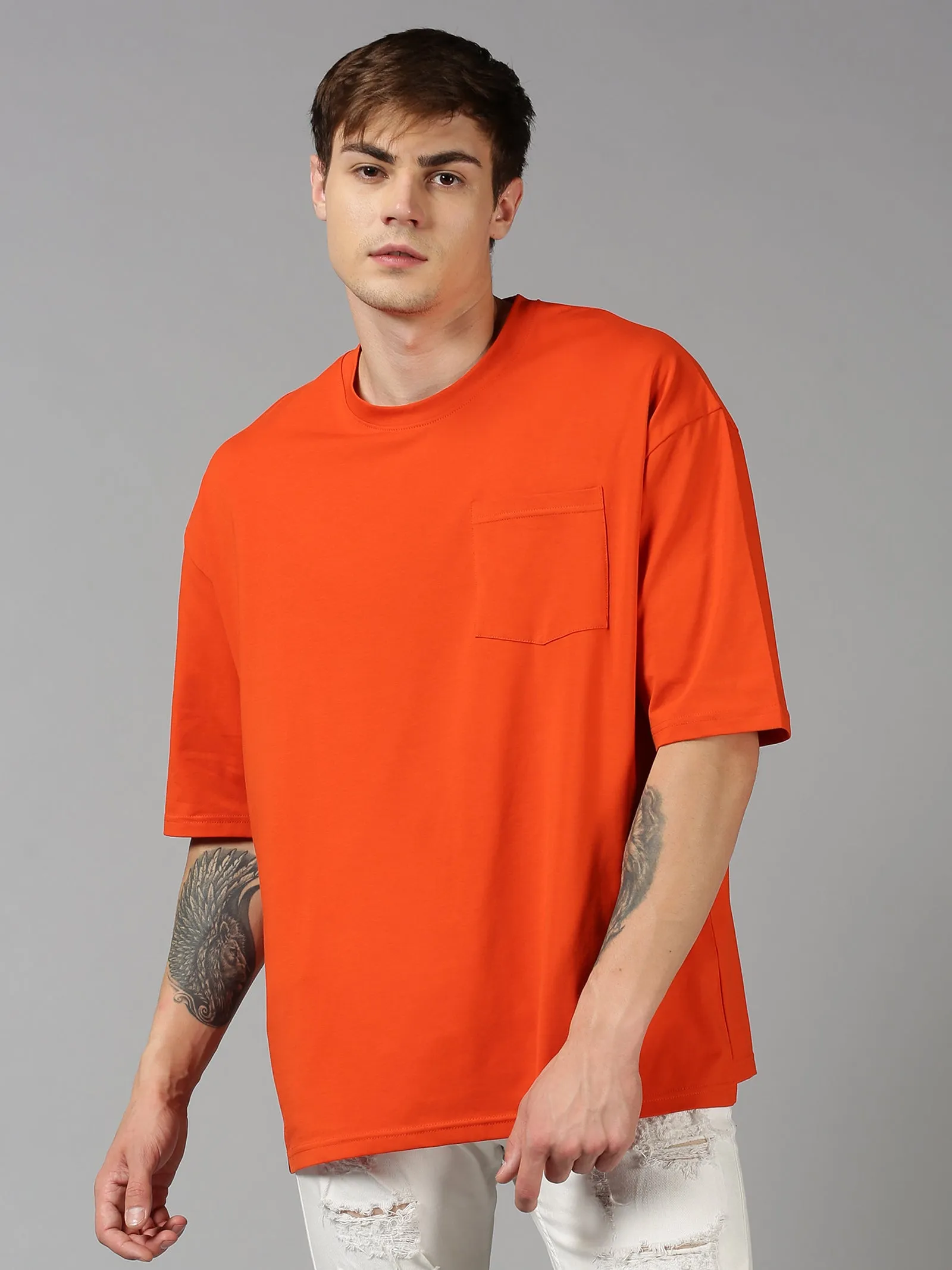 Men Plain Orange Over sized T-shirt