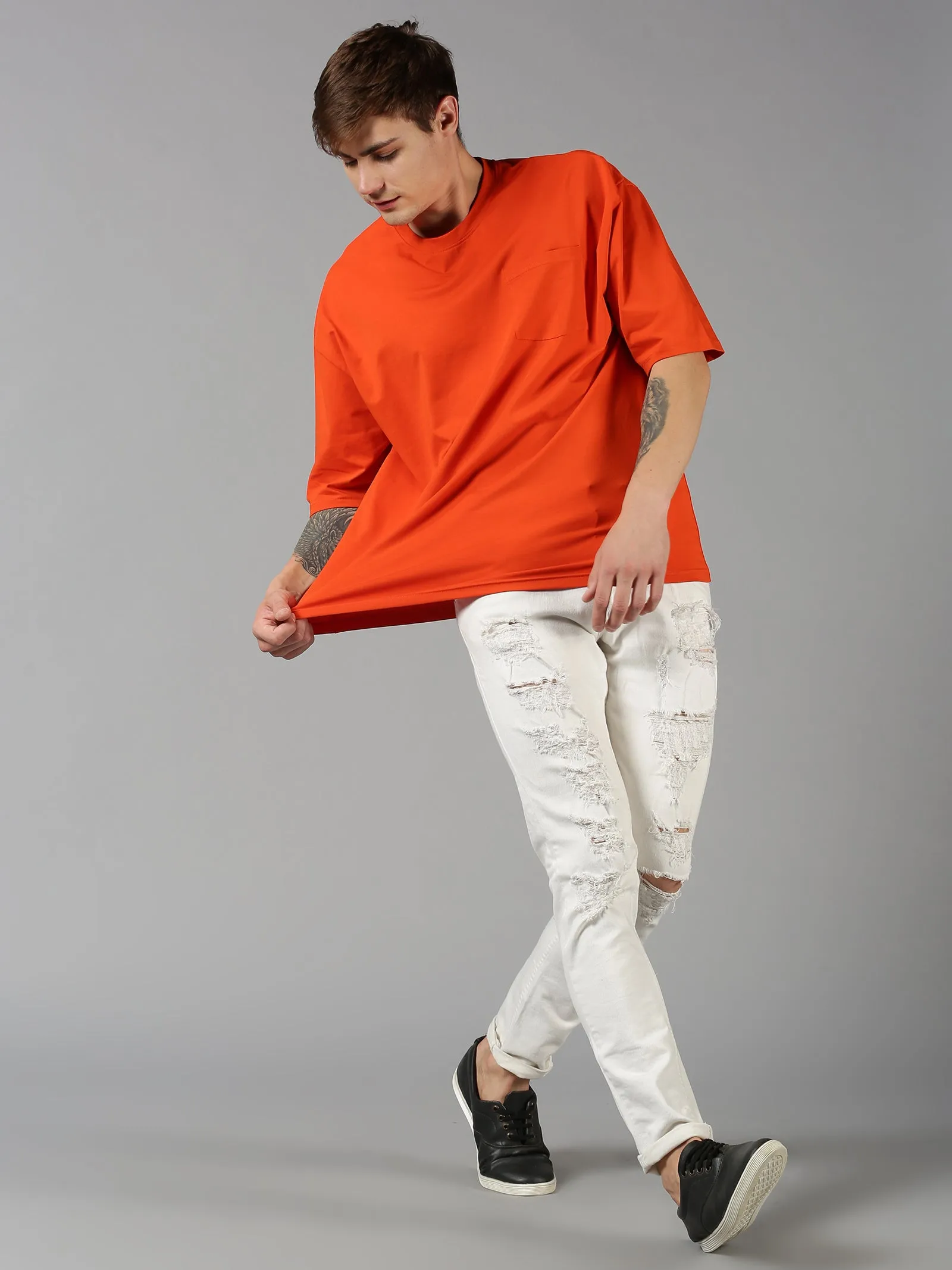 Men Plain Orange Over sized T-shirt