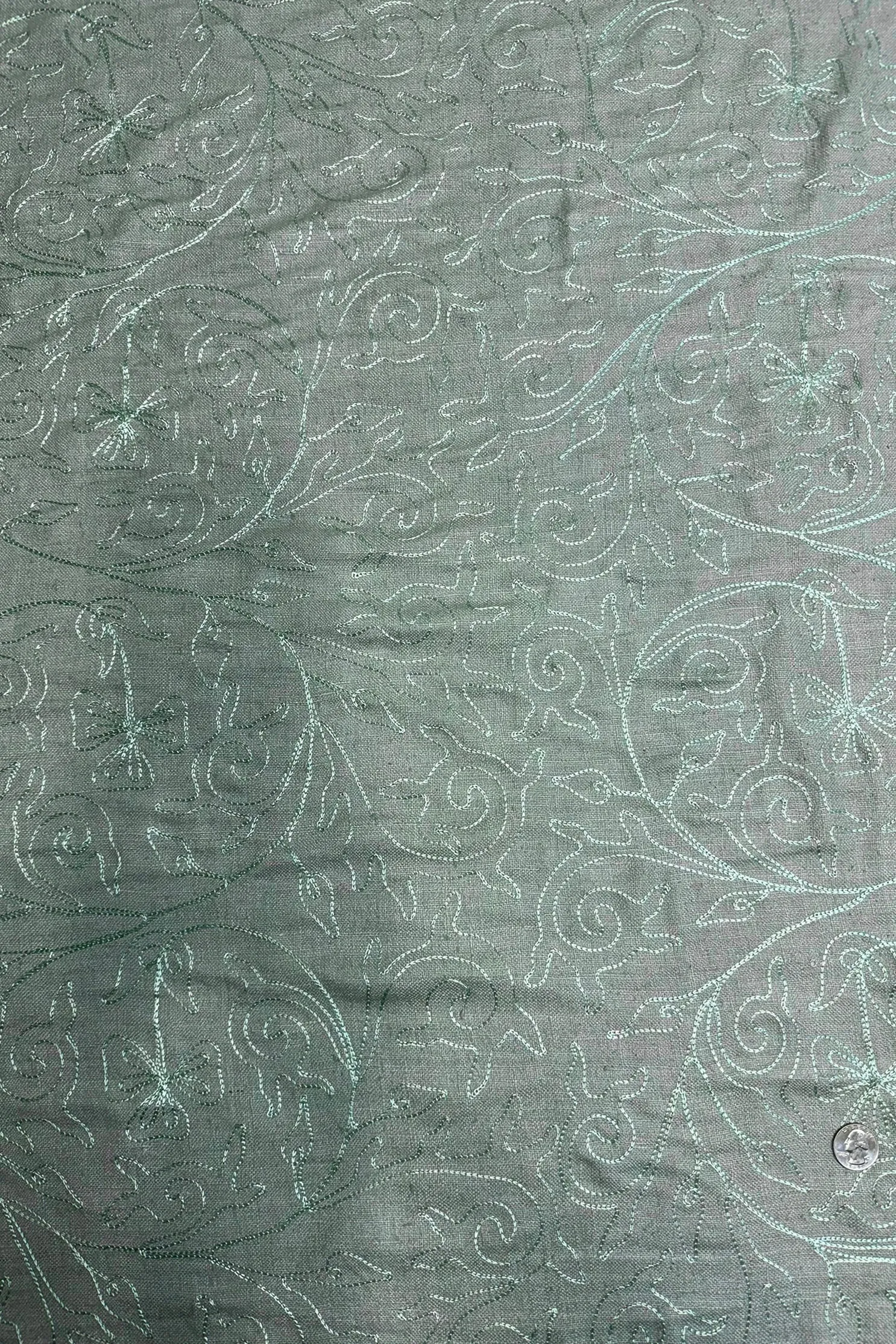 Mint Green Embroidered Silk Linen MEMT-018-02