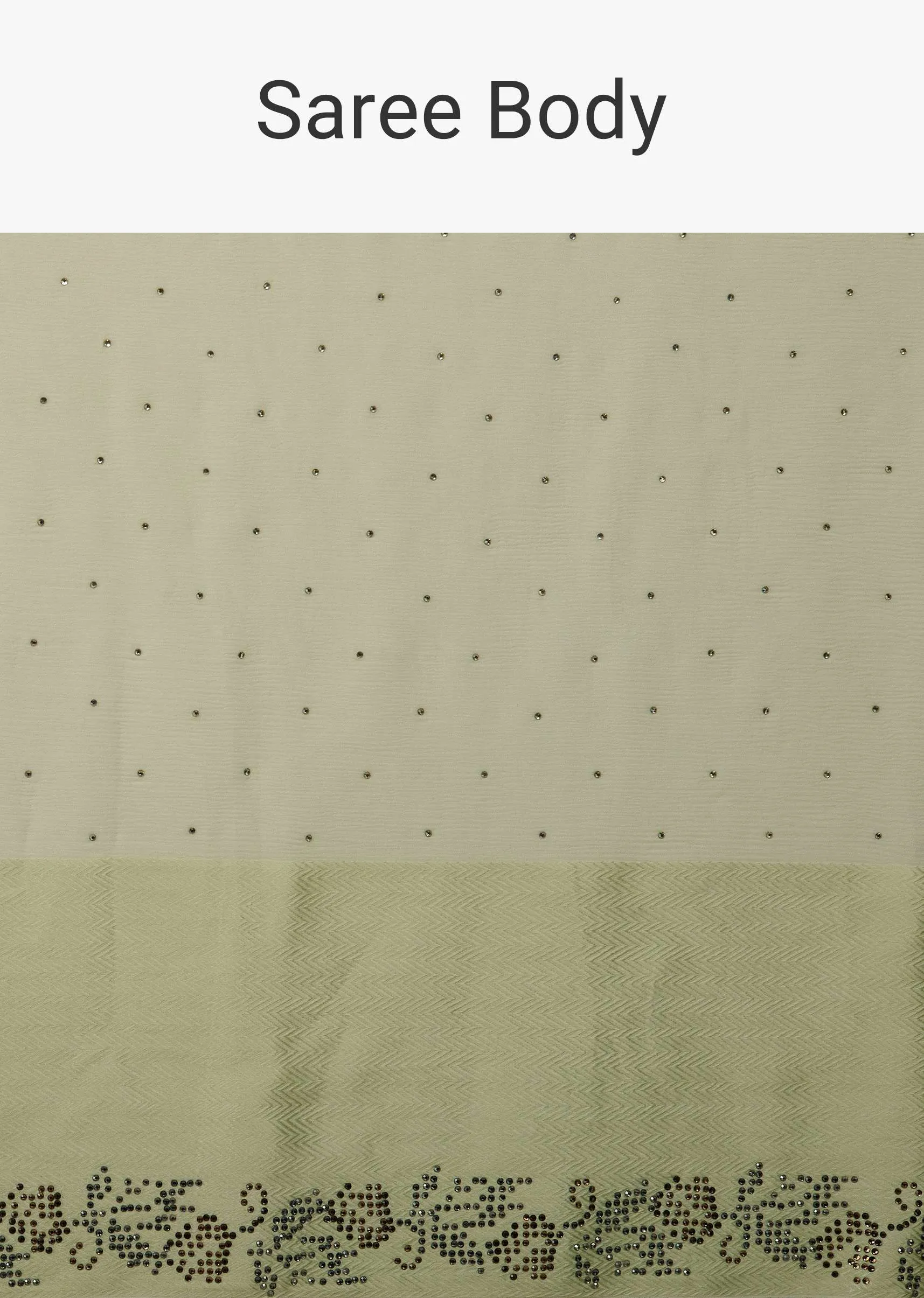 Moss Green Chiffon Saree With Stone Embellishments And Satin Border