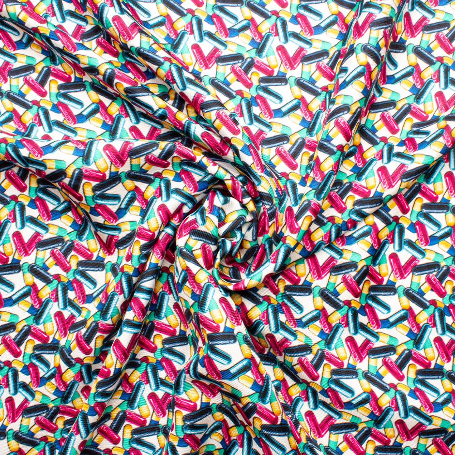Multi-Coloured Pill Printed Silk Twill Fabric