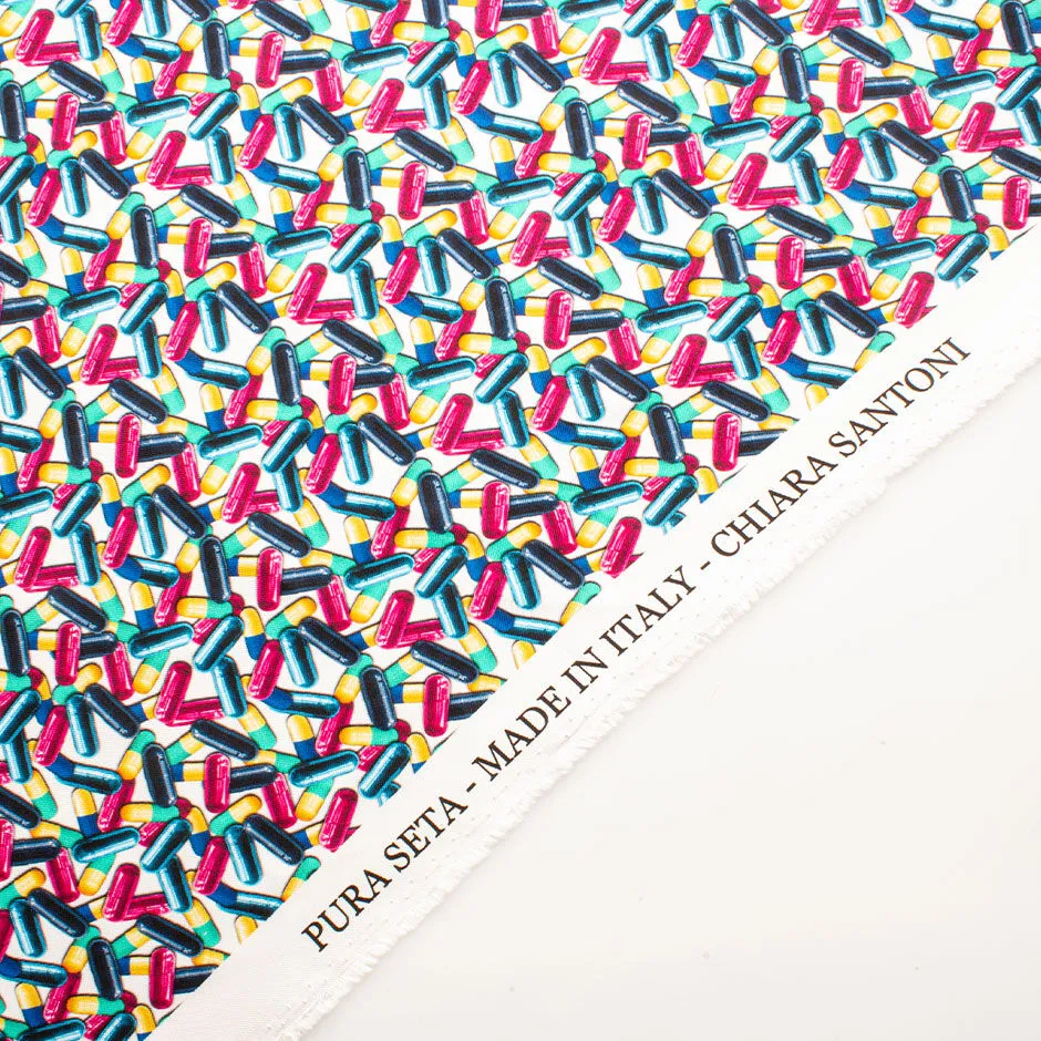 Multi-Coloured Pill Printed Silk Twill Fabric