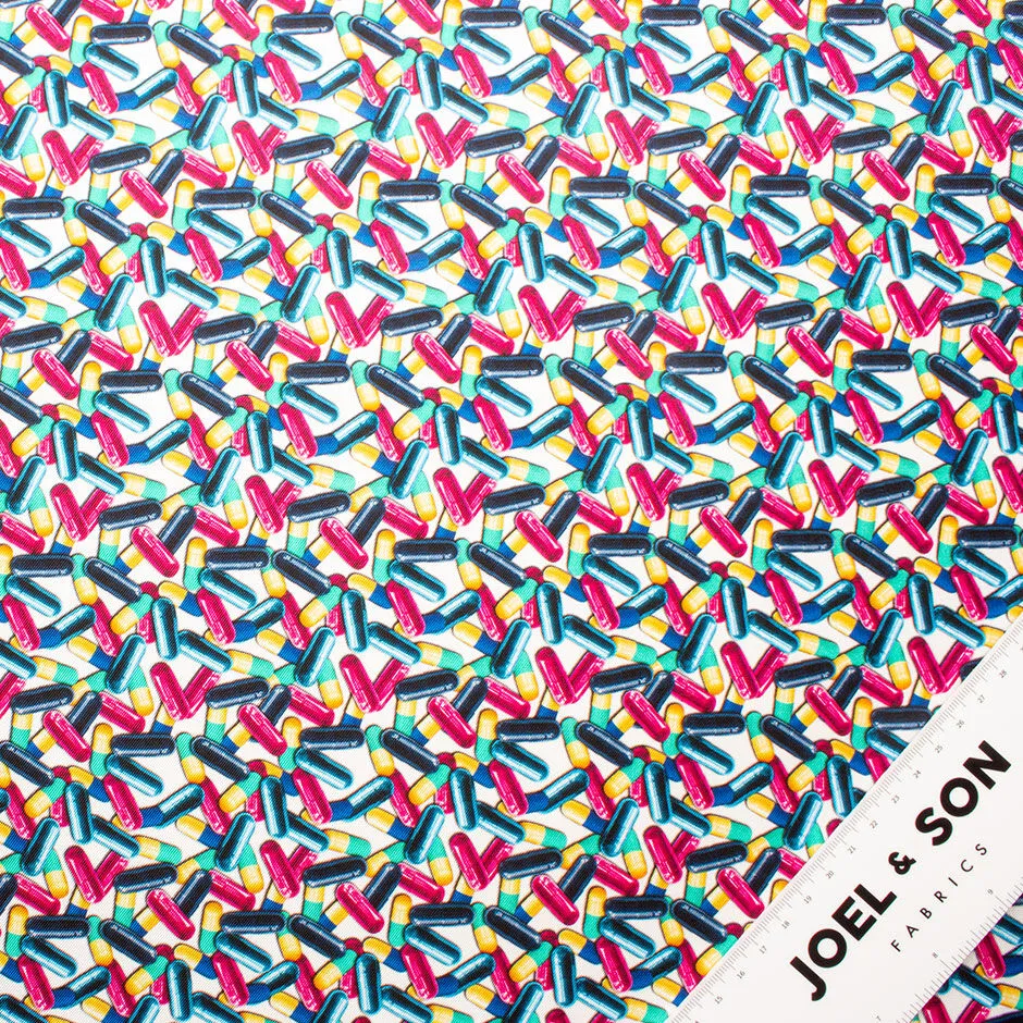 Multi-Coloured Pill Printed Silk Twill Fabric