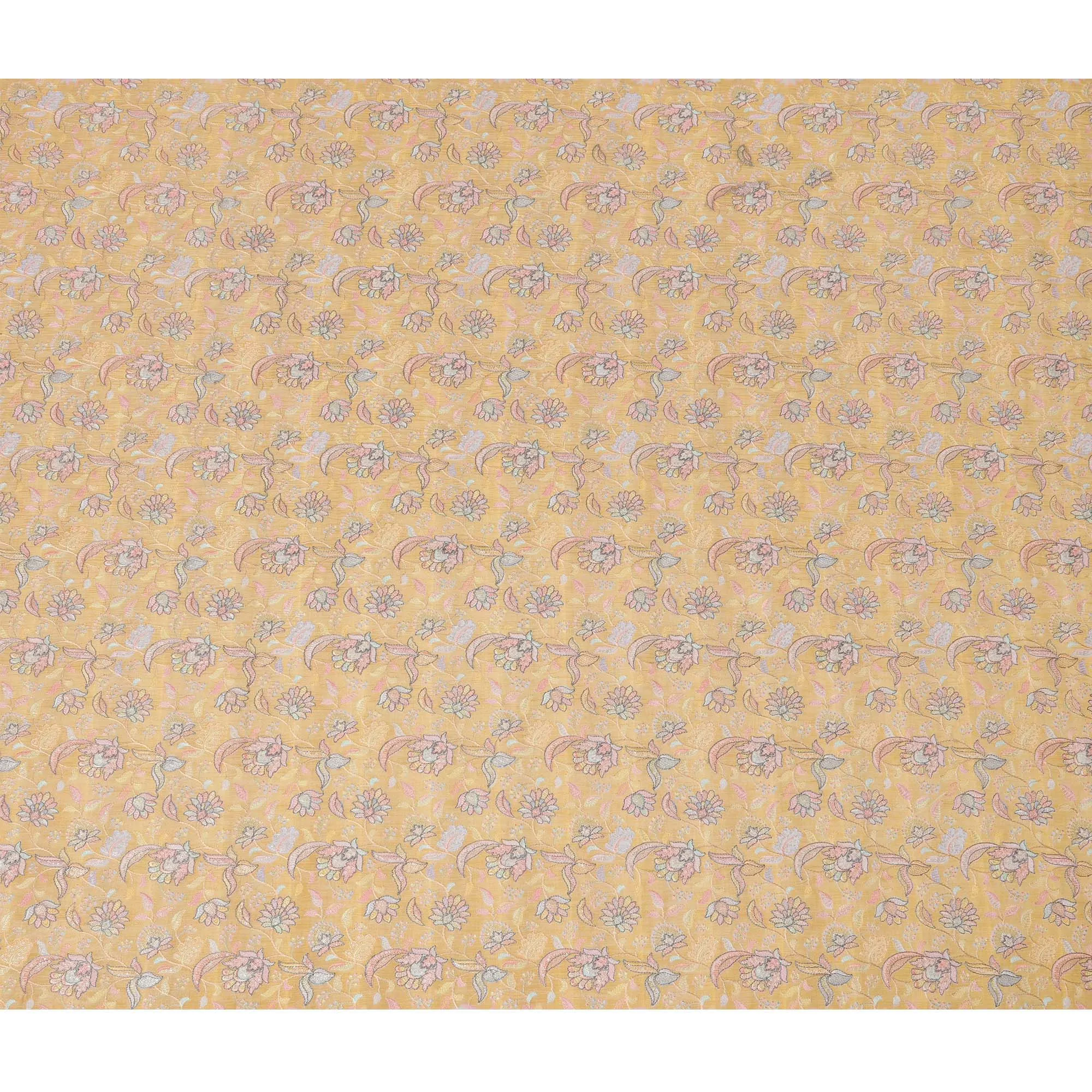 Mustard Pure Tussar Silk Fabric with Embroidery, 110 cm Width-D20693