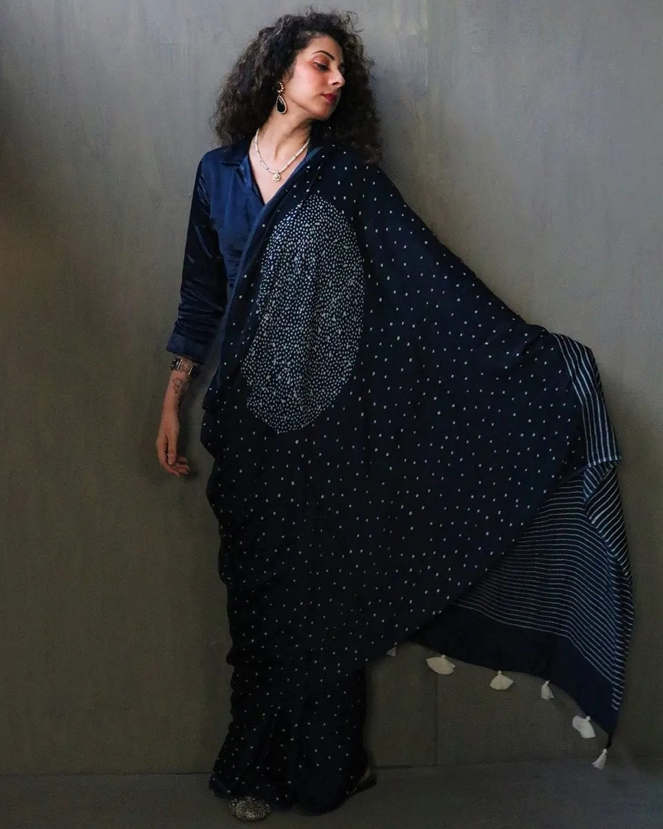 Nadia Handblockprinted  Modal Silk Saree