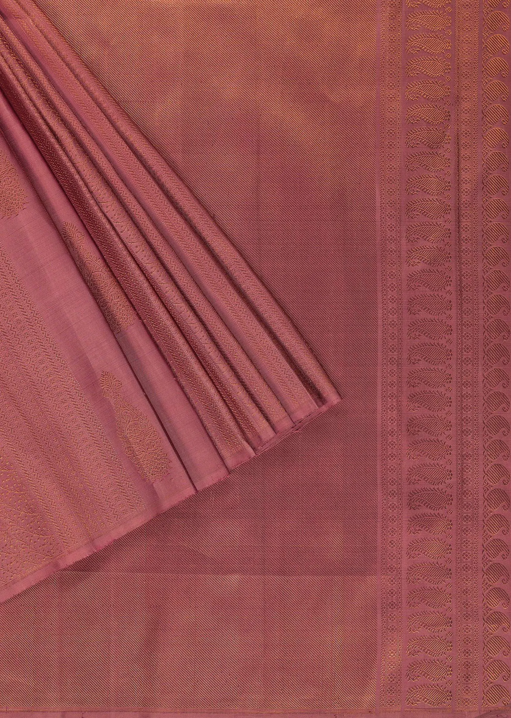 Onion Pink Woven Kanjivaram Silk Saree With An Unstitched Blouse