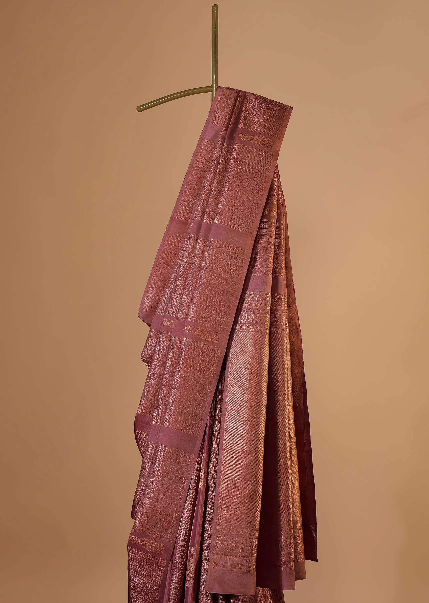 Onion Pink Woven Kanjivaram Silk Saree With An Unstitched Blouse