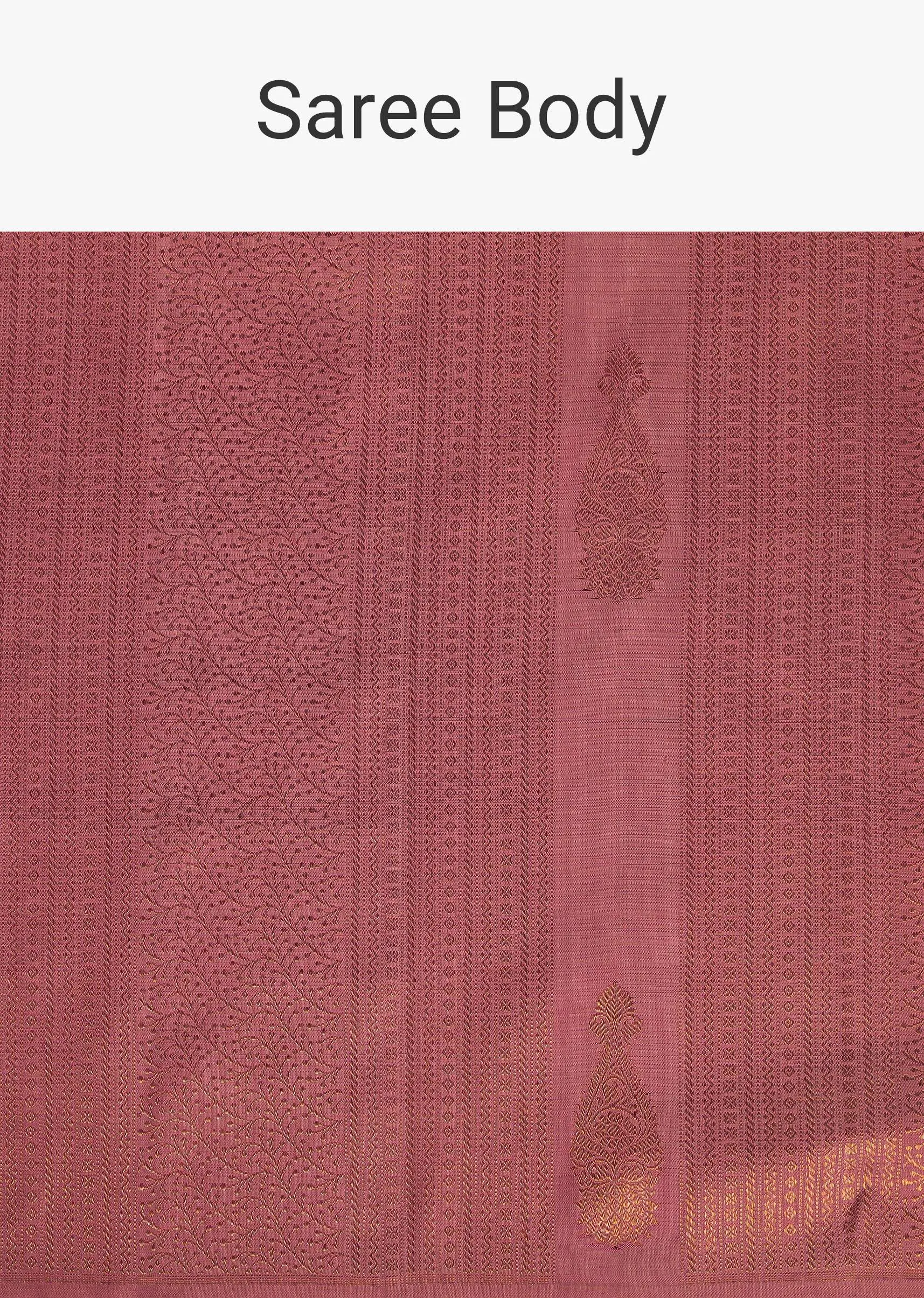 Onion Pink Woven Kanjivaram Silk Saree With An Unstitched Blouse