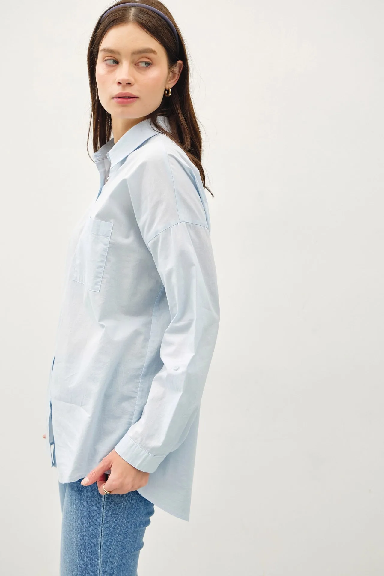 Oversized Basic Cotton Shirt - Chambray