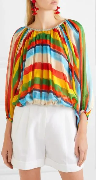 Oversized Striped Silk-Chiffon Top