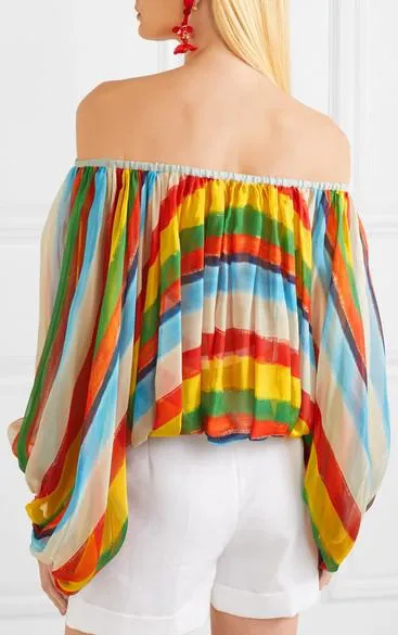 Oversized Striped Silk-Chiffon Top