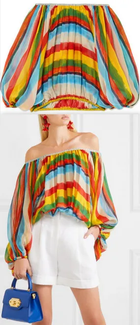 Oversized Striped Silk-Chiffon Top
