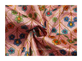 Peach Multicolor Floral Embroidered Fabric