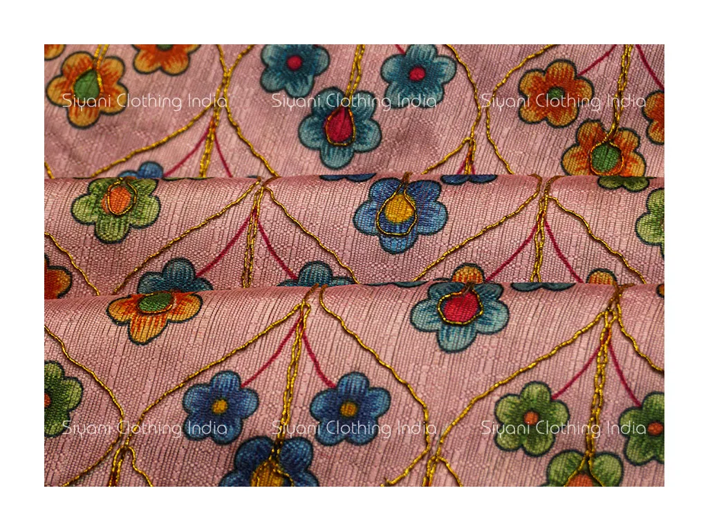 Peach Multicolor Floral Embroidered Fabric