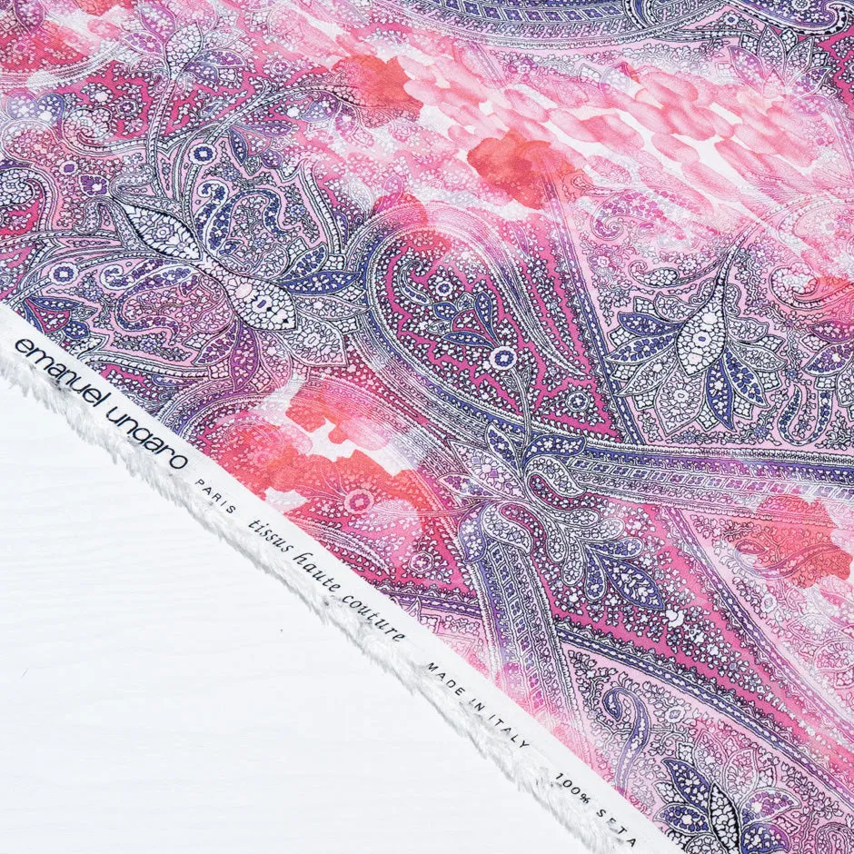 Pink & Lavender Paisley Printed Silk Twill