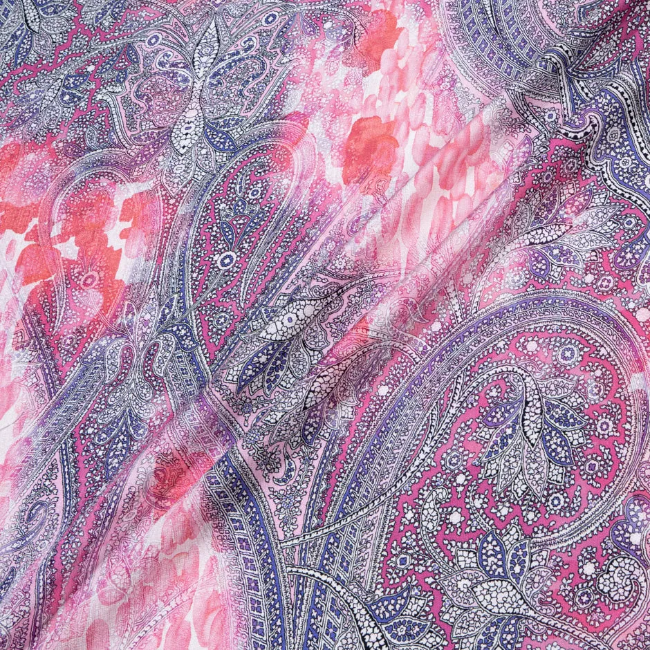 Pink & Lavender Paisley Printed Silk Twill