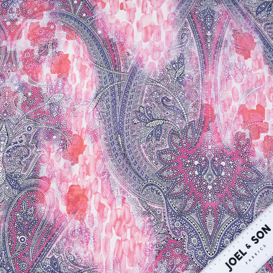 Pink & Lavender Paisley Printed Silk Twill