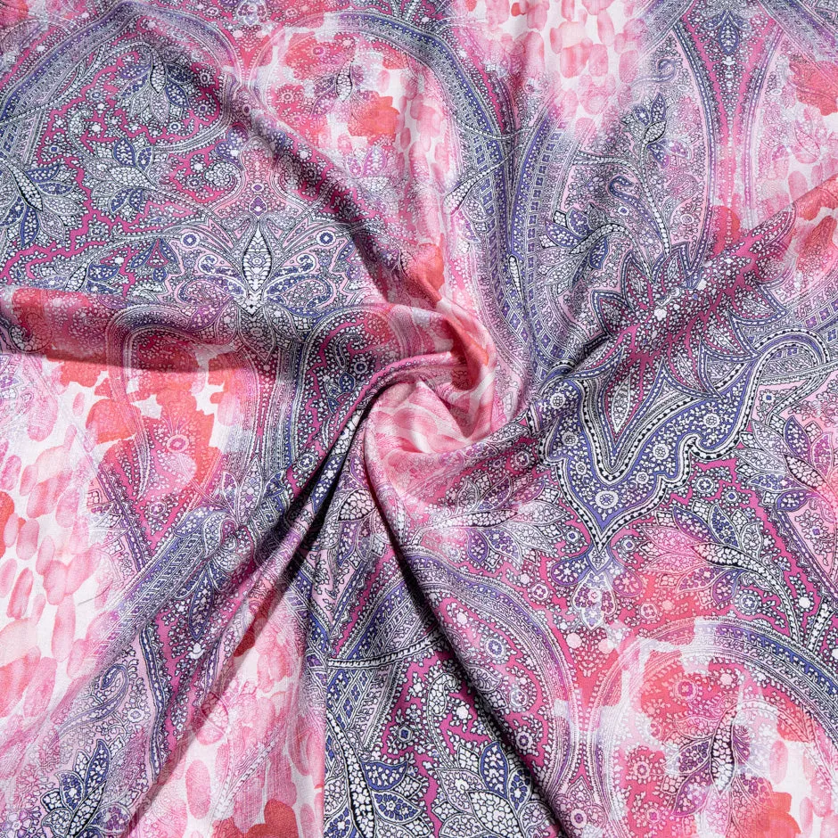 Pink & Lavender Paisley Printed Silk Twill