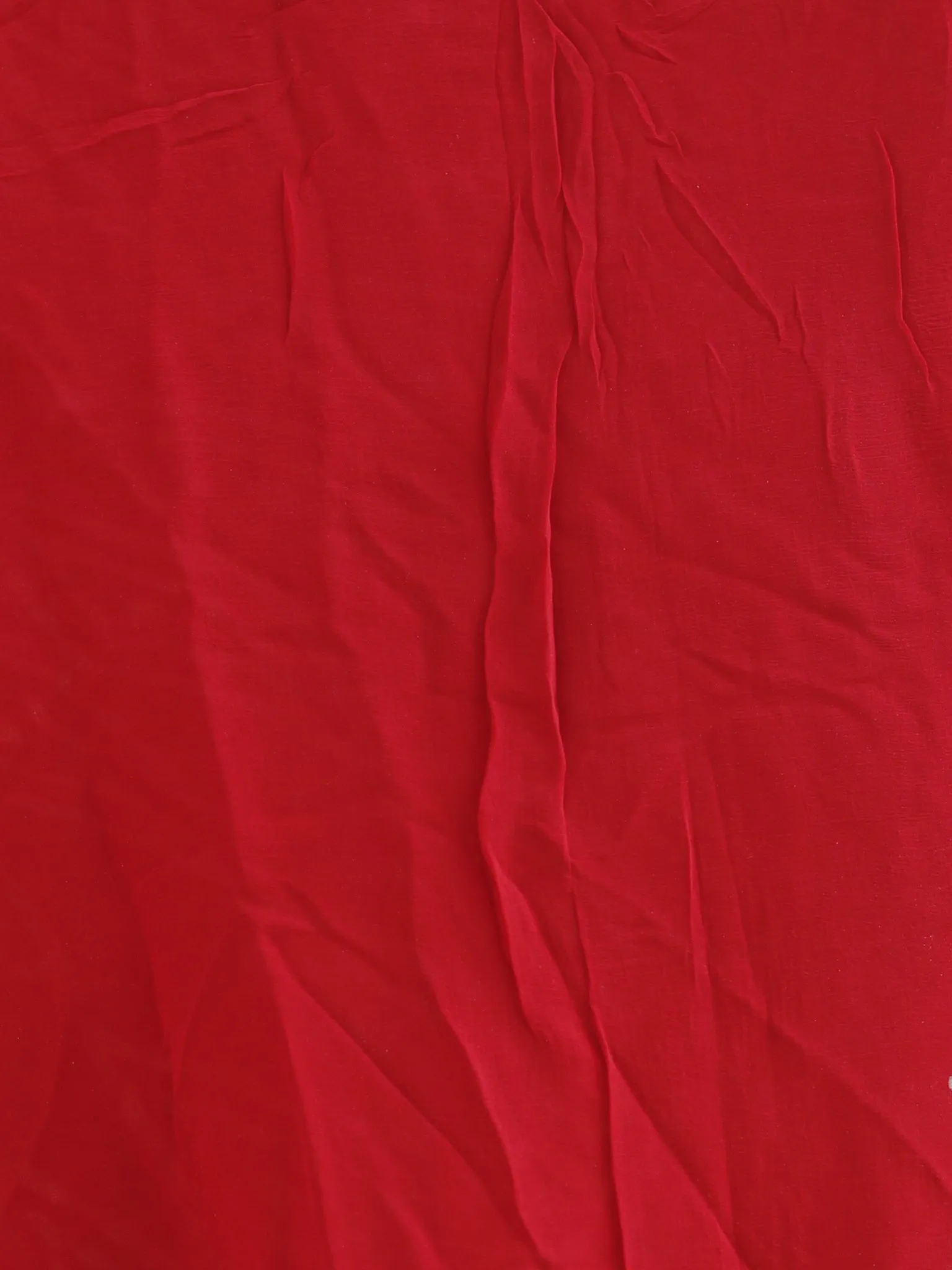 Red and White  Hand Block Printed Chiffon Saree with Zari border- S031702709