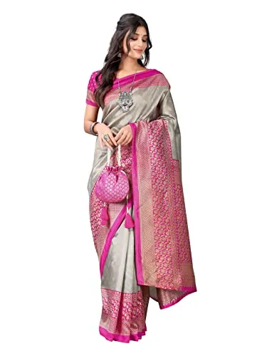 Satrani Women's Banarasi Silk Blend Saree (2438ST887_Dusty Grey)