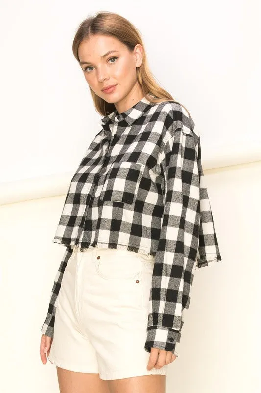 See Ya Plaid Print Button-Up Crop Top