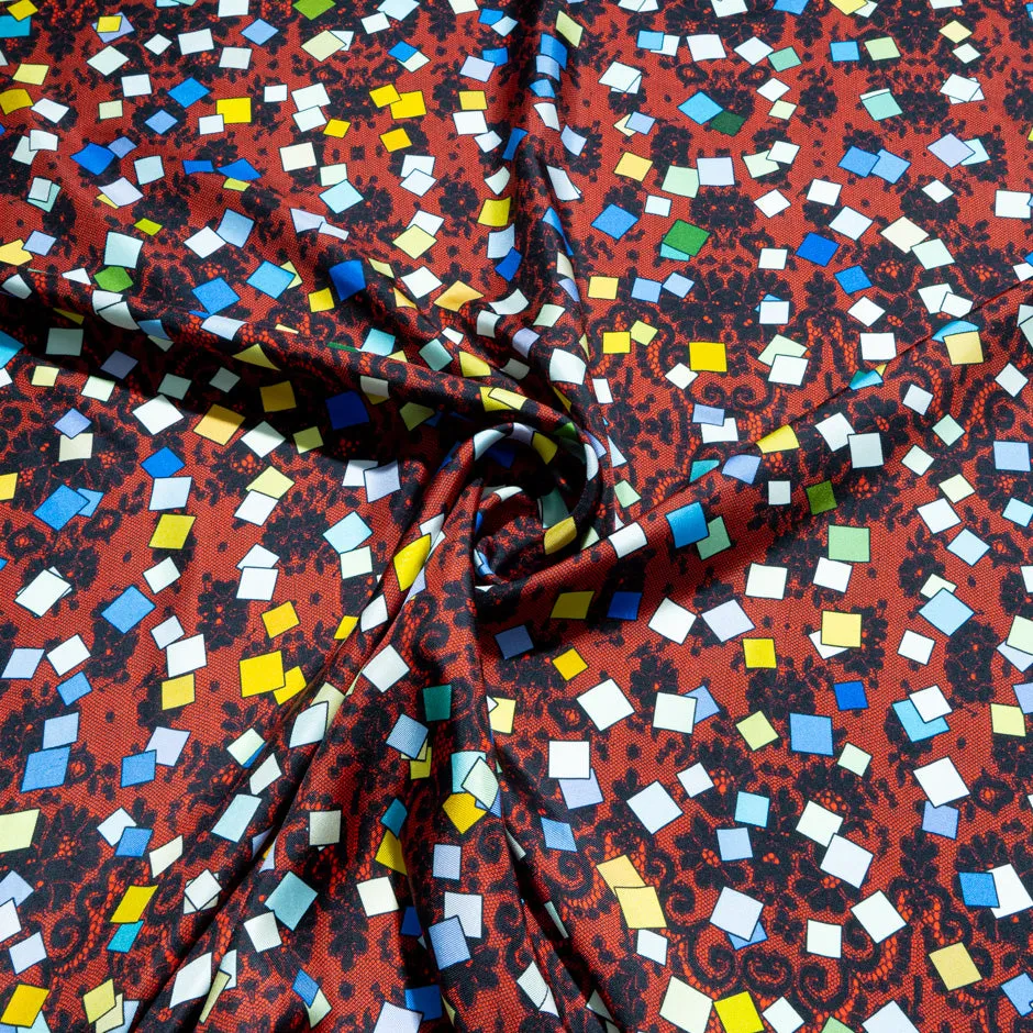 Squares & Lace Printed Printed Deep Red Pure Silk Twill