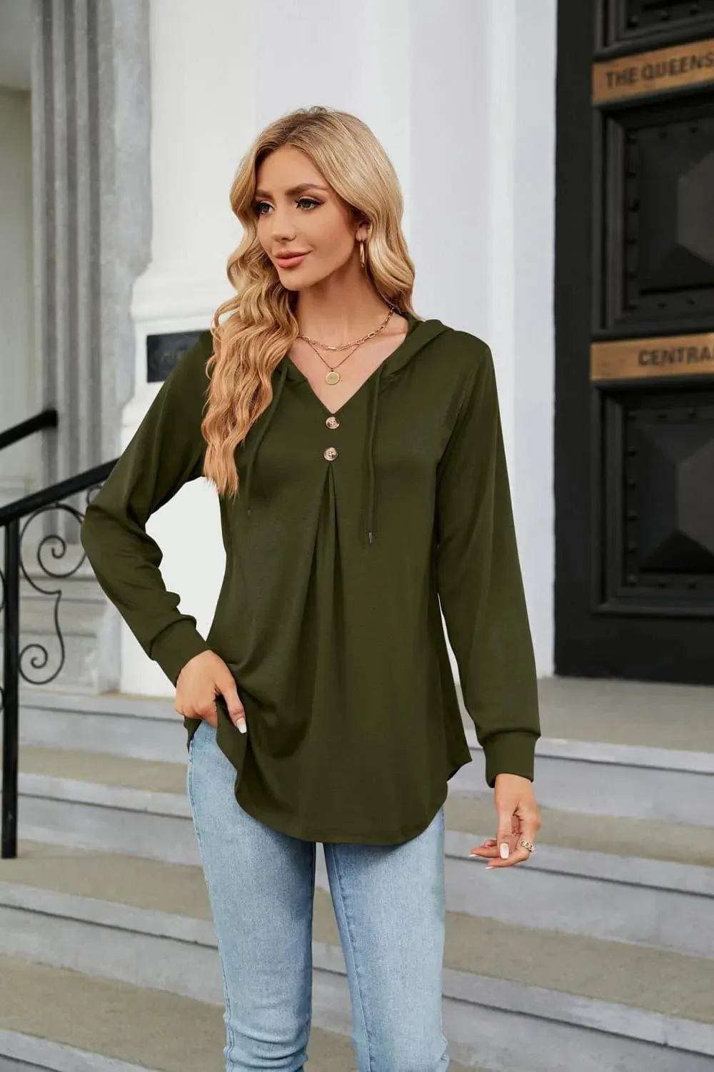 Stylish Long Sleeve Hooded Blouse: Shop Now for Casual Top