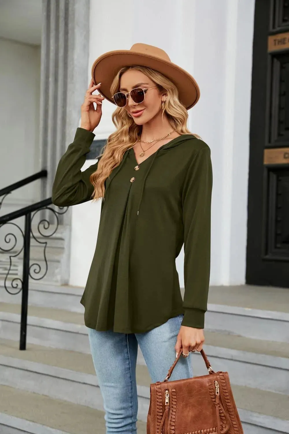 Stylish Long Sleeve Hooded Blouse: Shop Now for Casual Top