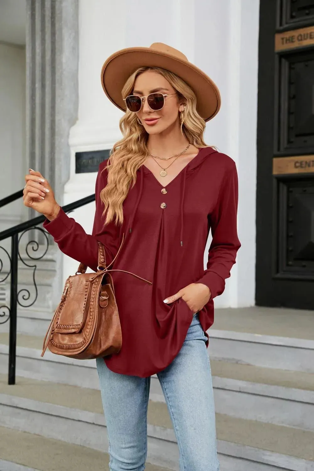 Stylish Long Sleeve Hooded Blouse: Shop Now for Casual Top