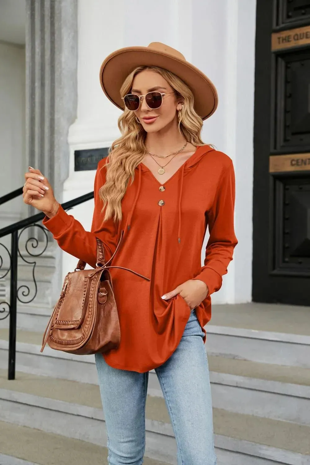 Stylish Long Sleeve Hooded Blouse: Shop Now for Casual Top