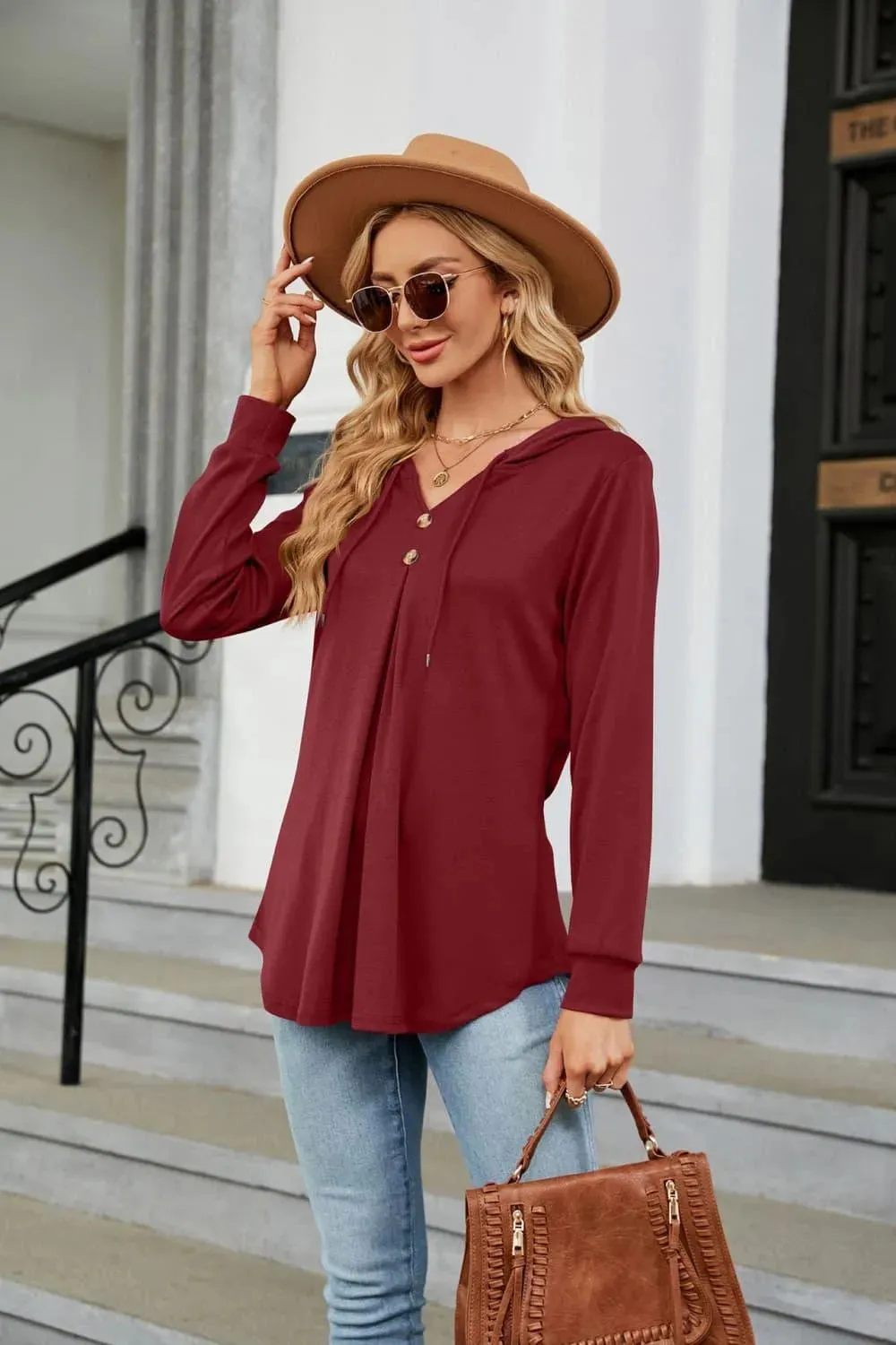 Stylish Long Sleeve Hooded Blouse: Shop Now for Casual Top