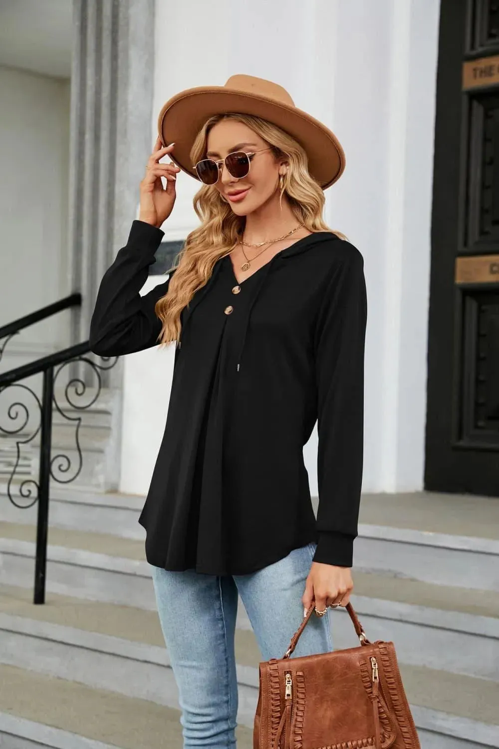 Stylish Long Sleeve Hooded Blouse: Shop Now for Casual Top