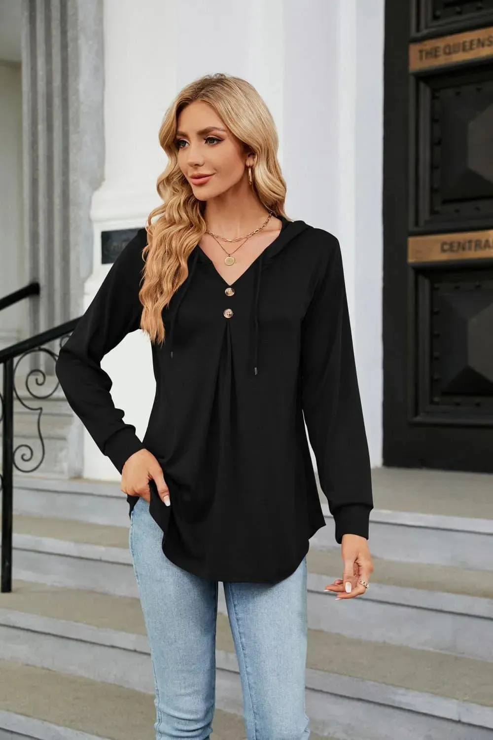 Stylish Long Sleeve Hooded Blouse: Shop Now for Casual Top
