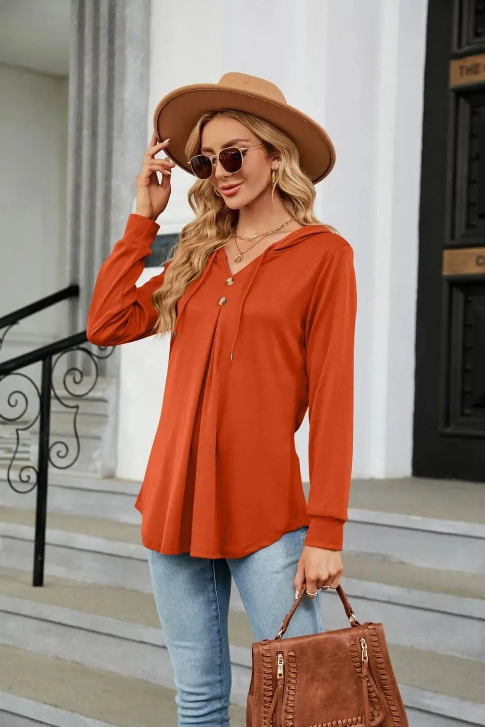 Stylish Long Sleeve Hooded Blouse: Shop Now for Casual Top
