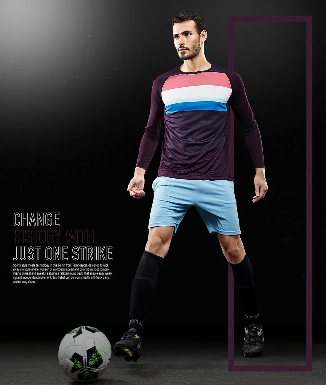 TechnoSport Crew Neck Full Sleeve Sublimation Dry Fit T-Shirt for Men P-470 (Burgundy)