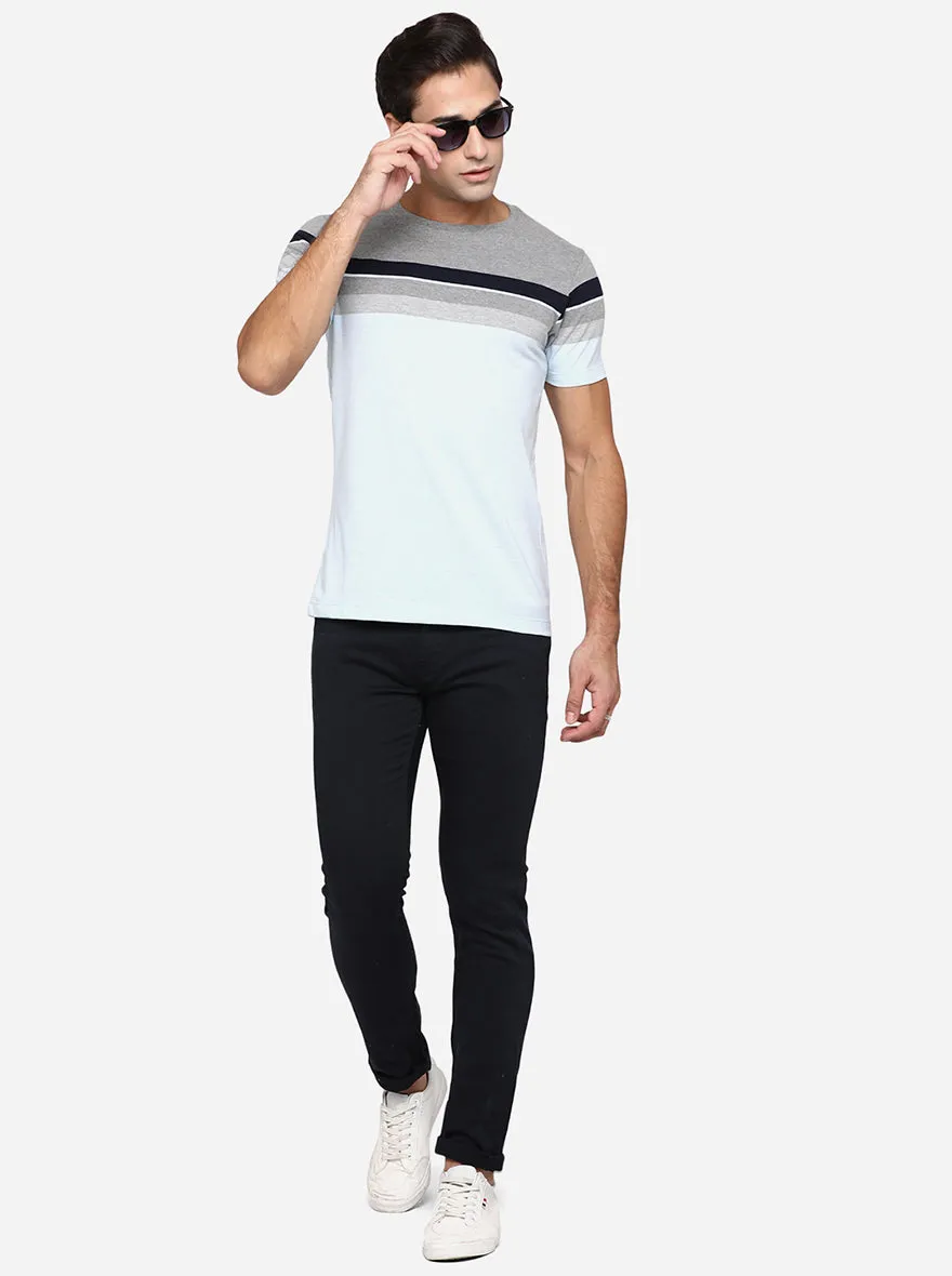 White & Grey Striped Slim Fit T-Shirt | Greenfibre